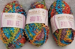 New Rare Lot 3 Skeins Moda Dea Yarn Bow Ties in Rainbow Multicolor 64yds 50g - Picture 1 of 4