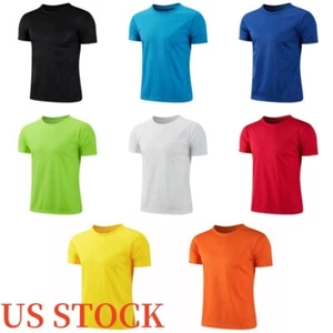Kids Boys Workout T-Shirt Solid Color Short Sleeve Quick Dry Tops Gym Running - Picture 1 of 26