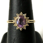 (Ma6) Lady's 14K Yellow Gold 3.2G Purple Stone & Diamond .24Tcw Ring - Size 9.5