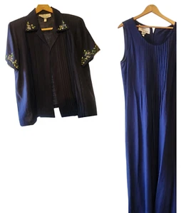 Maxi abito vintage Sara Elizabeth blu con giacca ricamata plissettata taglia 16 - Foto 1 di 7