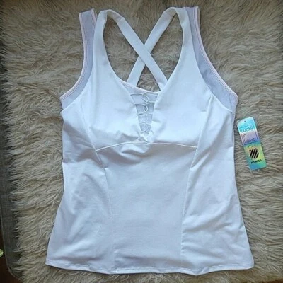 K-SWISS X Lucky in Love Laced Up Tank Top Tennis Athletic White Layered Bra XL - Image 1 of 4