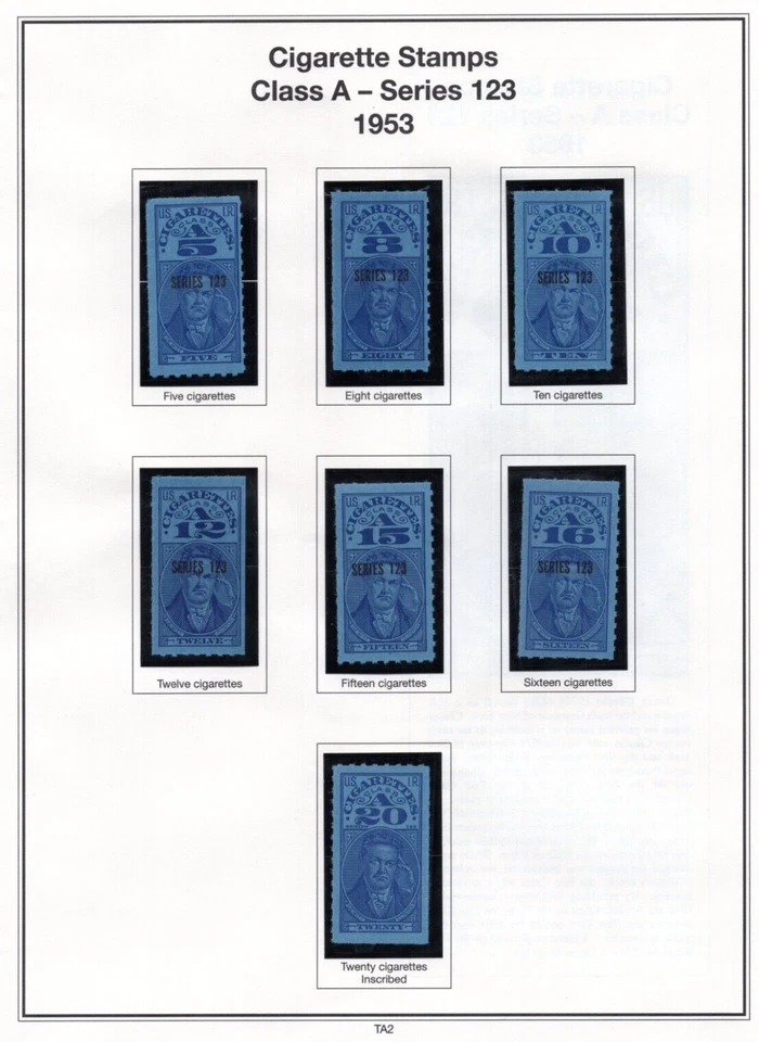 SELLO DE INGRESOS DE CIGARRILLOS DE Estados Unidos 1953 colección completa en monturas sin bisagras Foto 1 de 4