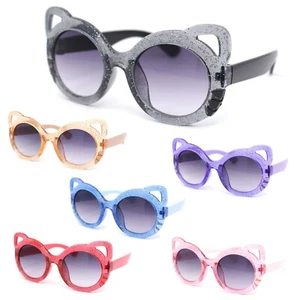 Child Kids Size Girls Kitty Cat Ear Round Plastic Sunglasses - Picture 1 of 25