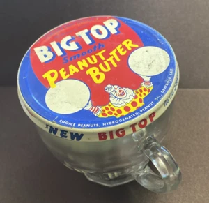 VINTAGE BIG TOP PEANUT BUTTER LID WITH GLASS CUP - Picture 1 of 10