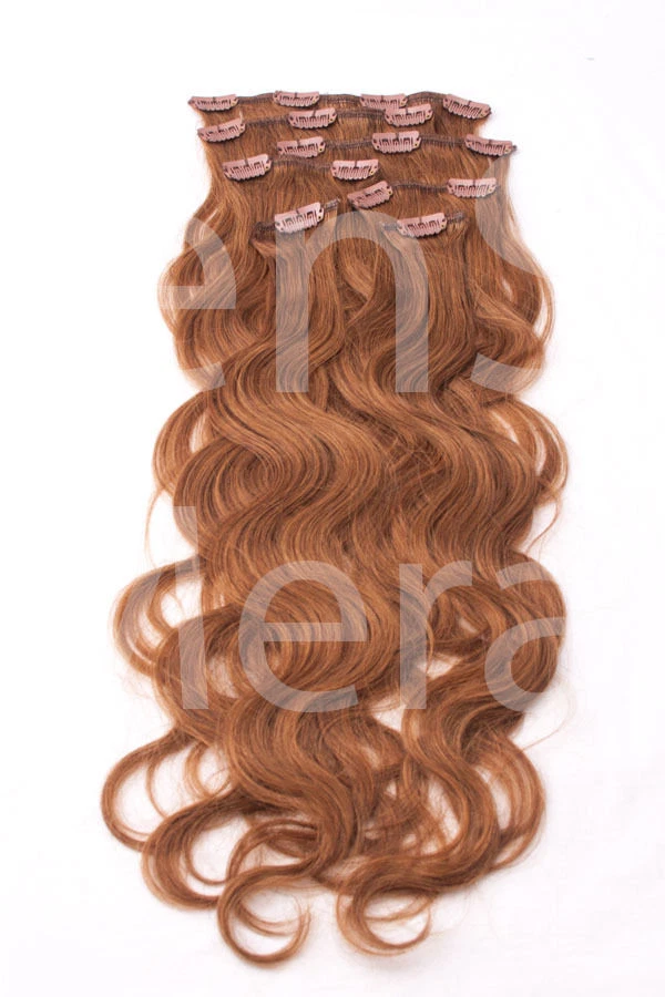 GLAMXTENSIONS #12 hellbraun GEWELLTE CLIP IN Remy Hair Extensions Echthaar Haarverlängerung