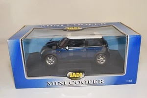 T 1:18 JADI NEW MINI COOPER METALLIC BLUE WITH WHITE ROOF MINT BOXED - Picture 1 of 4