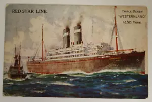 Westernland Triple Screw Illustrated Art Postcard Steamship 16,500 Tons Antwerp - Picture 1 of 2