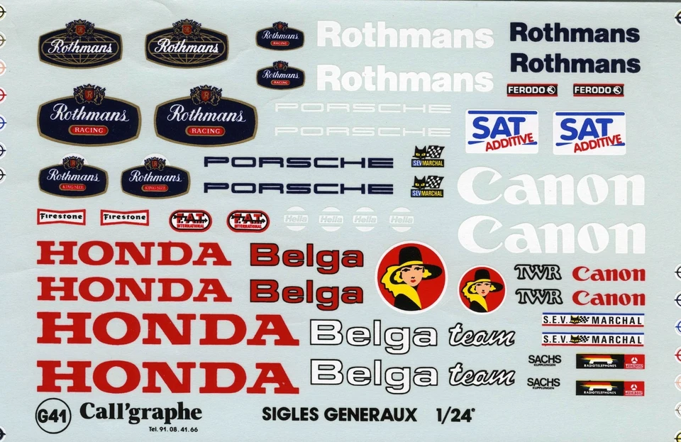 GENERIC PLATE  HONDA /BELGA CANON / PORSCHE Starter DECALS 1/24 - Immagine 1 di 1