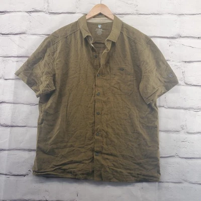 Kuhl Shirt Mens Large Olive Green Linen Cotton Short Sleeve Button Up Outdoor - Image 1 of 4