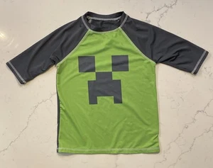 Minecraft Boys Shirt Size 8 Green Gray Creeper Character Casual Active - Picture 1 of 7