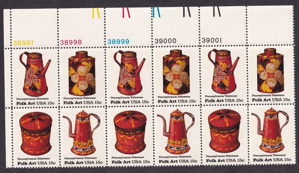 Scott #1778a Folk Art (Pennsylvania Toleware) Plate Block of 12 Stamps - MNH UL - Image 1 of 1
