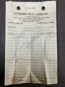 13 marzo 1946 Riverside Mills Company negozio di mangimi per mucche per maiali Nashville Tn B50 - Foto 1 di 3