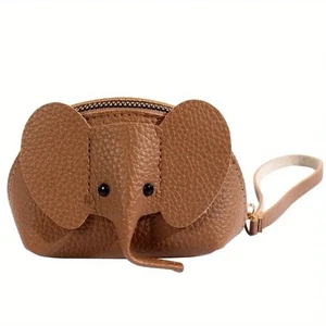 Cute Elephant Brown Faux Leather Wristlet-Cash, Lipstick, Bank Cards, Keys 3.7”H - Picture 1 of 2