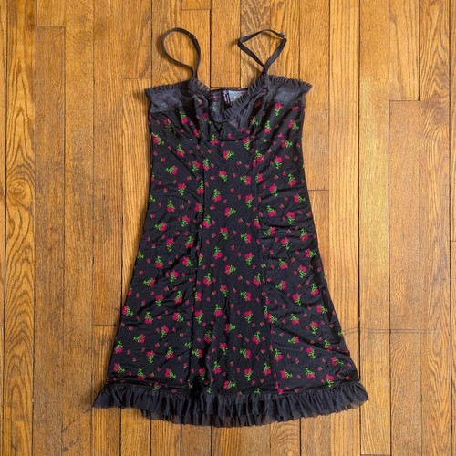 UNDERCOVER Abito Cami Victoria Secrets M Nero Pizzo Floreale Trasparente Ruffle Lingerie Sexy Y2k