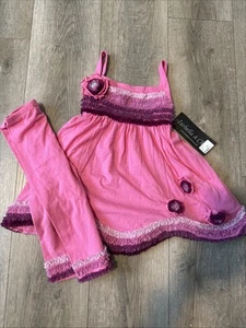 Isobella & Chloe 2 Piece Pink Girls Outfit Frills Susana 4 New Top Tank Leggings - Picture 1 of 10
