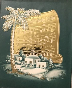 Vintage Weihnachtsgrußkarte schöne goldene Noten Stille Nacht Bethlehem - Bild 1 von 4