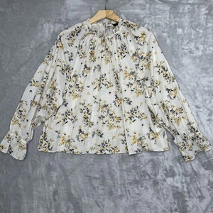 J Crew Shirt Damen 2XL weiß gelb Blumen Langarm Rüschen Ausschnitt Boho BB278 - Bild 1 von 11