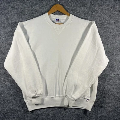 Moletom vintage anos 90 Russell Athletic gola redonda adulto grande branco em branco - Imagem 1 de 4