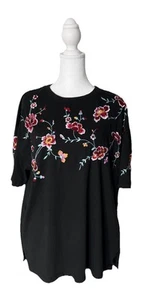 Camiseta para mujer Asos 6 negra manga corta informal clásica floral bordada boho - Imagen 1 de 11