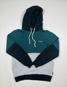 Volcom Hoodie Sweatshirt Mens Small Colorblock Green Gray Black Pullover Skate - Picture 1 of 8