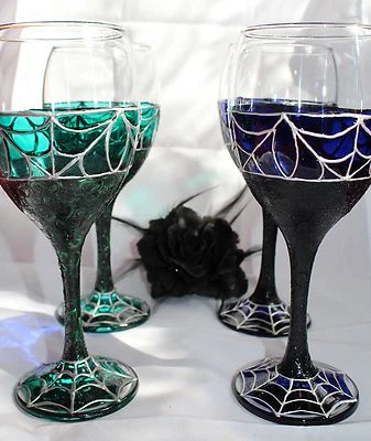 Cobweb Wine Gin Beer Goblet Glass Goth Metal Halloween Gift Angel Vampire Pagan - Image 1 of 4