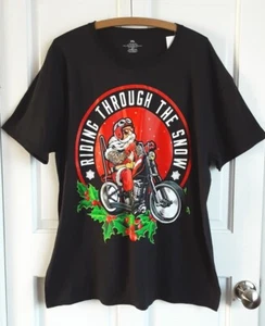 Weihnachten Biker T-Shirt Reiten durch den Schnee Tattoo schwarz 2XL neu mit Etikett Xmas - Bild 1 von 2