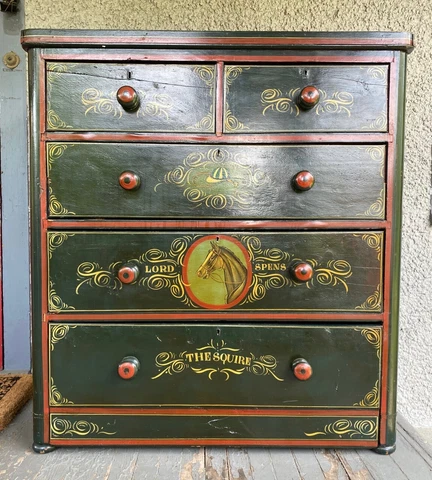 Antique British? Equestrian Chest of Drawers. Hand Painted Horse 1800’s RARE Cover