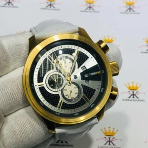 TechnoSport Gold Ion Stainless Steel Large Dial Chronograph White Leather Watch - Picture 1 of 12