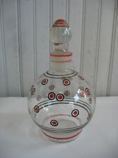 Vtg Czech hdptd glass decanter red and black dots circles 8" BARWARE