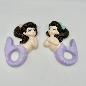 Mermaids Chalkware Kitsch Kitschy Wall Hanging Plaques Set of 2 VTG Style - Picture 1 of 3