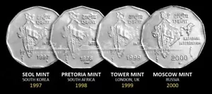 India, Set of Rs 2, Four UNC/XF Coins, minted from Foreign Mints, 1997-2000 - Picture 1 of 3