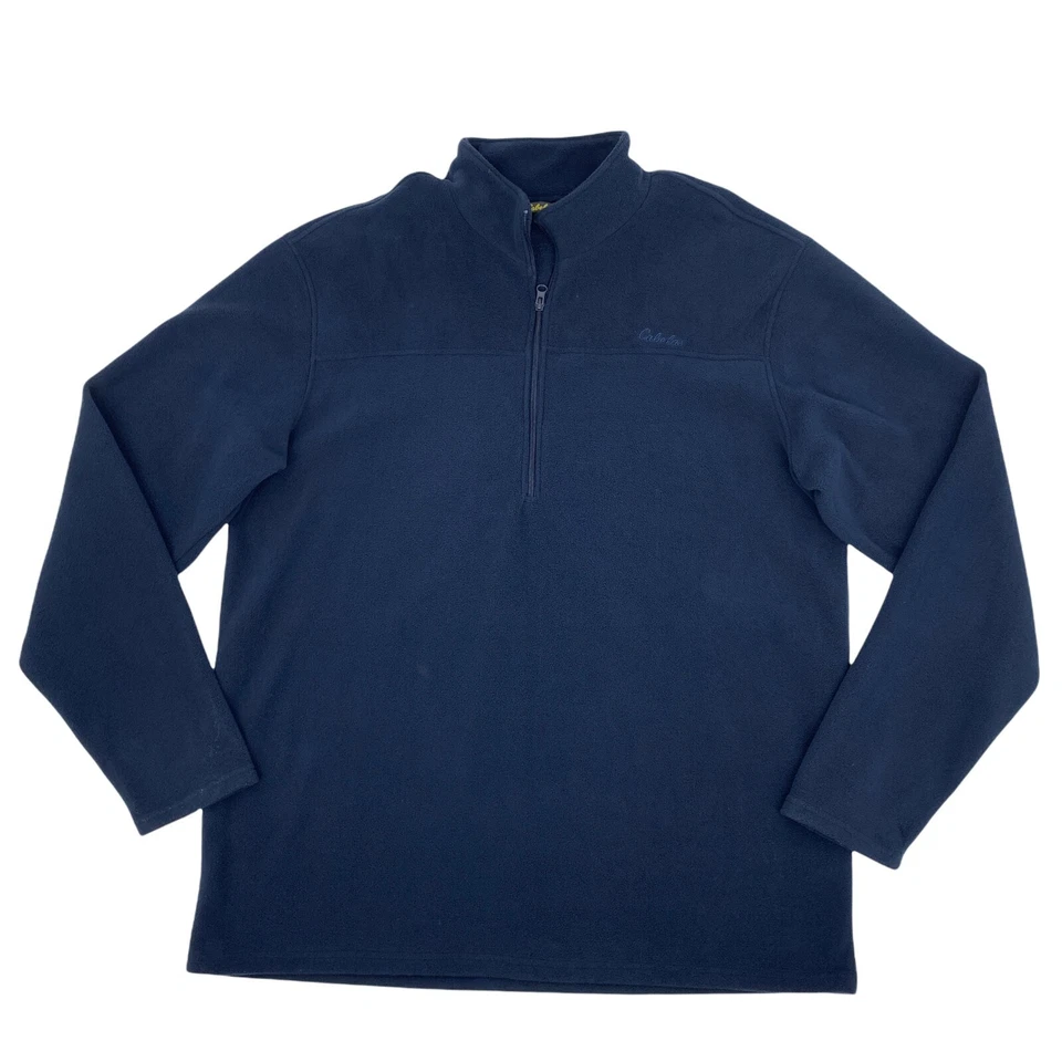 Cabelas Fleece Sweater Mens Size XL Navy Blue 1/2 Zip Mock Neck Outdoor Pullover - Image 1 of 4