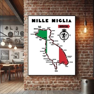 Mille Miglia Racing Poster Italian Race Map Wall Art Print Race History Fan Gift - Picture 1 of 22