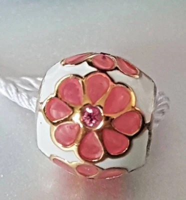 CHARM PERSONA PLATA ESTERLINA .925 ROSA COBRE CRISTAL FLOR BRILLO B20 Foto 1 de 4