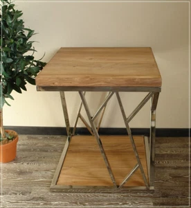 Beistelltisch Couchtisch Holz Massiv Metall Design Gestell 55x55cm NEU - Bild 1 von 11