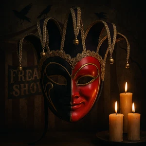 Venezianische Narren Maske rot gold - Halloween Deko - handbemalt Italien - Bild 1 von 13