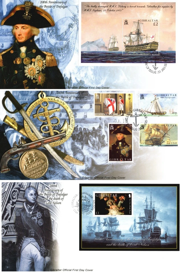 Gibraltar 2005 Battle of Trafalgar Death of Lord Nelson FDC HMS Victory Stamps - Image 1 of 4
