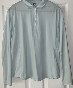 FootJoy Long Sleeve Polo Shirt Women’s L Light Blue Preppy Golf Logo EUC - Picture 1 of 10
