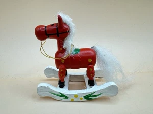 Vintage Wooden Rocking Horse Ornament Red Holiday Christmas Decoration - Picture 1 of 8