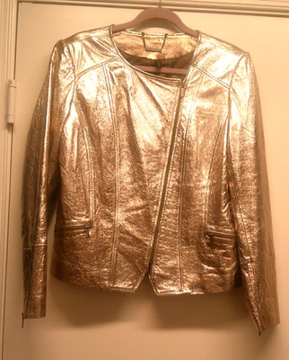 Байкерская куртка White House Black Market Metallic XL Shiny Gold натуральная кожа - - Изображение 1 из 4