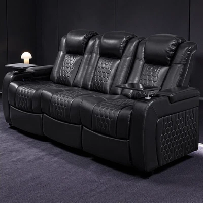 Reclinable Eléctrico 86.6" 3PC con Cuero Genuino, LED RGB, Carga Inteligente, Ajustable Foto 1 de 4