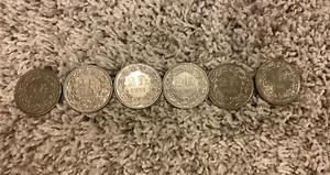 Lot of 6 2 FR Swiss Franc Helvetia Switzerland Coins 1968-1981 Silver Color - Picture 1 of 11