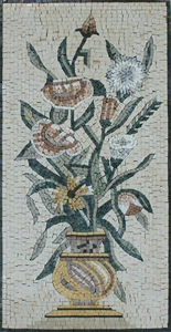 Vase Narrow Border Garden Flowers Bouquet Marble Mosaic - Picture 1 of 1