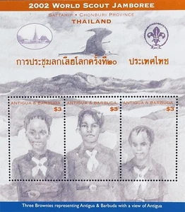 ANTIGUA 20TH WORLD SCOUT JAMBOREE THAILAND STAMPS SHEET OF 3 MNH 2002 BROWNIES - Picture 1 of 1