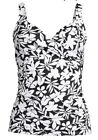 Lands End V-Neck Wrap Wireless Tankini Swimsuit Top Havana Black/White Floral 14
