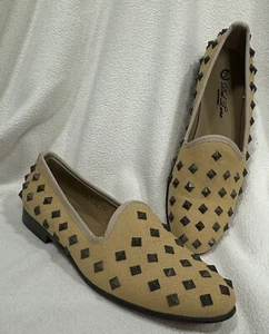New Del Toro Italy Studded Canvas Loafers Flats Shoes 9.5 Women's - Picture 1 of 8