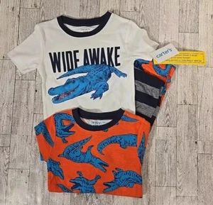 Carters Boys Pajama Set 4 Wide Awake Alligator 4pc Set Shorts Pants 2 Shirts NEW - Picture 1 of 11