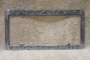 Vtg 1980s Baylor University Bears Chrome & Green License Plate Frame -SEE PICS!! - Picture 1 of 2