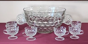 Ciotola punzone 13" vetro trasparente Indiana Glass Company Whitehall 12 tazze piedi - Foto 1 di 20