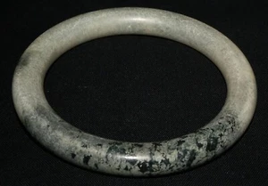 Vintage Chinese Grey Mottled Black Nephrite Jade Bangle Bracelet (LeS) B32 - Picture 1 of 10